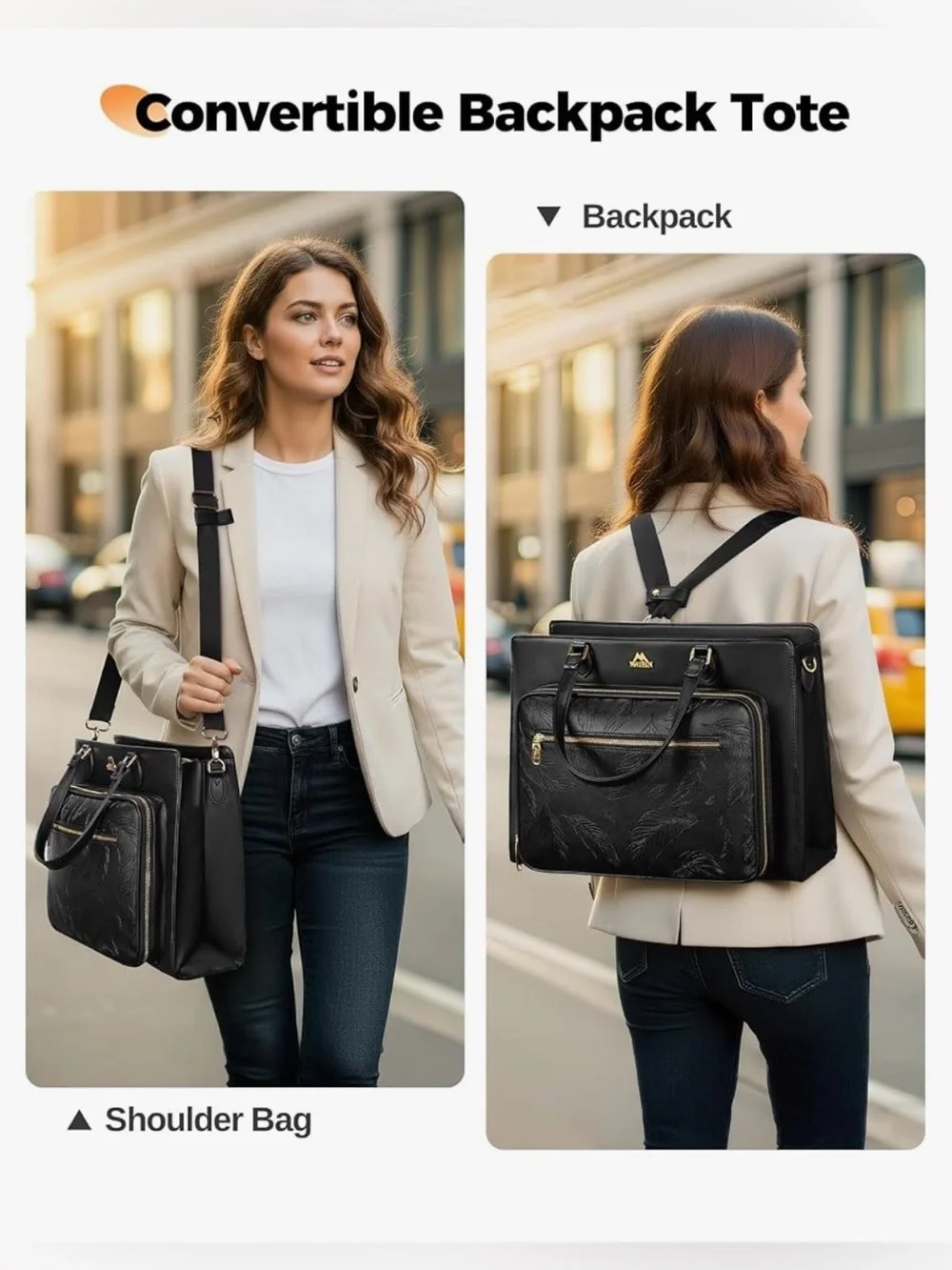 Matein NWT Black Convertible Laptop Tote Backpack Teacher Work Travel Bag RFID